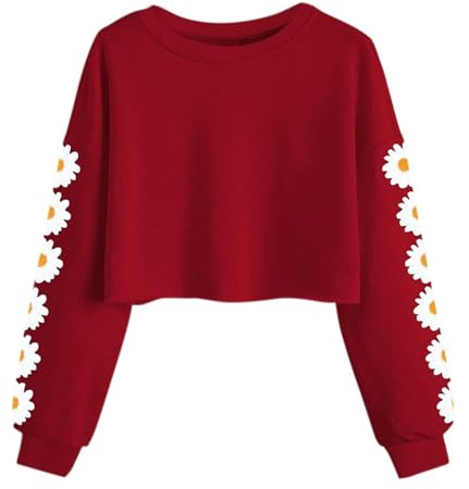 Imily Bela Felpa da Ragazza con Margherite Pinted Crop Top Carino per Bambini Maglione a Maniche Lunghe Pullover t-Shirt Vestiti