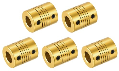 QUARKZMAN 5 Pezzi Giunto per Albero in Lega di Alluminio da 8mm a 10mm L25xd20 Accoppiatore Flessibile per Encoder e Motori, Dorato