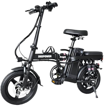 DEEPOWER Bicicleta Eléctrica Plegable, Bicicleta Eléctrica, Batería 48V 10Ah Extraíble, Frenos de Disco Duales, Bicicleta de Ciudad para Adultos Adoles (10Ah)