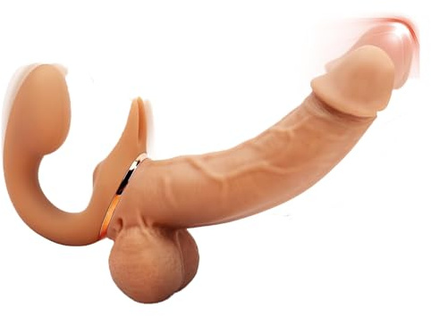 Dildo Strap On Strapless Strapon for Lesbian, 9 Vibration Modes Realistic Dildo, Wearable Anal Plug with Pegging G Spot Double Ended Sided Head Dildo, Strapon Foreskin Vibrator Adult Female Sex Toys