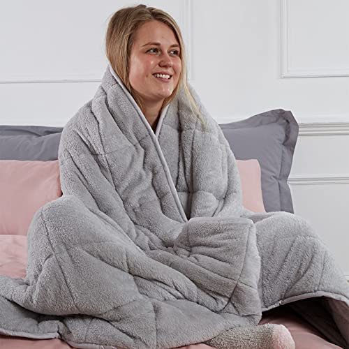 Brentfords Super Soft Teddy Fleece Weighted Blanket for Adults Sleep Therapy Anxiety Stress Relief, Silver Grey, 125 x 150cm - 4kg
