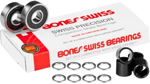Bones Swiss Skateboard Bearings 8 Pack with Spacers & Washers Bundle