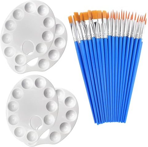 Paleta De Pintura DBALL De 4 Piezas Mezcla De Colores Paleta De Pintura Acrílica con Agarre para El Pulgar y 40 Pinceles para Acuarela Oleo Gouache Pintura Acrílica Blanca