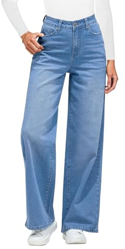 Roskiky Pantalones vaqueros anchos para mujer, cintura alta, elásticos, 90S, holgados, con bolsillos, Medio Azul, XL