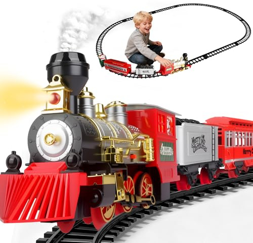 Eisenbahn Kinder Elektrisch mit Dampf, Licht & Sound Spielzeug Zug Set für Jungen Mädchen ab 3 4 5 6 Jahren