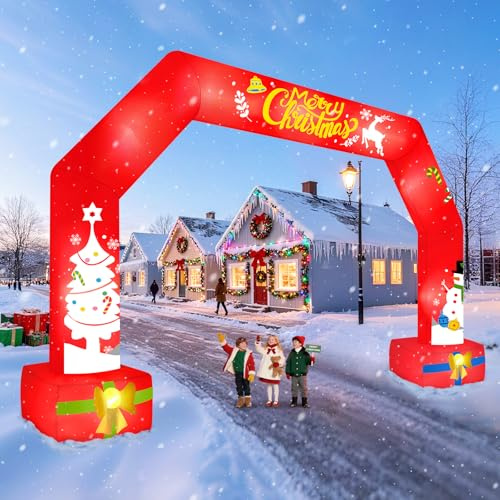 20Ft Arco gonfiabile natalizio, EBANKU Arco gonfiabile gigante Merry Christmas con pupazzo di neve e bastoncino di zucchero, decorazioni gonfiabili per esterni con luci a LED