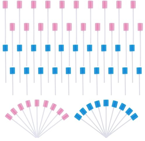 100 piezas Esponja para el cuidado bucal, hisopos bucales, esponjas de boca, azul y rosa, palillos de cuidado bucal para la limpieza de clínicas dentales, limpieza dental, uso diario