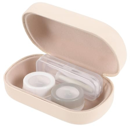 MERRYHAPY Portable Case for Women with Contact Removal Tool Cream-Colored Travel Lens Box Compact Cosmetic Holder Resistant to Pressure and Drops Easy-Open Design for Outdoor Use