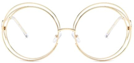 QGGNMGT Gafas de sol redondas vintage para mujer, montura grande de metal, estilo moderno, gafas de sol femeninas (doradas y transparentes)