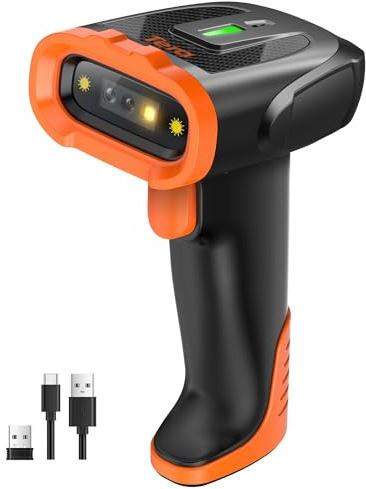 Tera Barcode Scanner Wireless Handheld: with 2200mAh Lithium-Polymer Battery Works with Bluetooth 2.4G Cordless USB Wired 1D 2D QR Bar Code Reader for Retail Inventory Management Model D5300 | BT 2.4G USB, 1D 2D QR, Global CMOS, Instant or Storage Upload, Prefix Suffix, Retail, Warehouse, Library, School, Orange