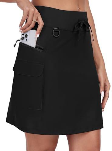 MoFiz Rock dam utomhus vandring Skort sportkjol UPF 50 snabbtorkande golfkjol tenniskjol med fickor, svart, 3XL