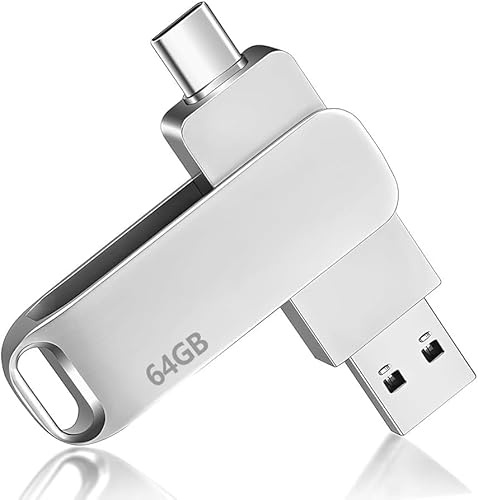 Memoria USB 3.1 de 64 GB USB-C + USB-A Ultra 64GB Dual Drive Go Type-C Memory Stick para PC Tabletas Laptop Memoria USB de Alta Velocidad para 16.000 Canciones / 21.600 Fotos / 960 Minutos de Vídeo