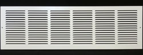 HVAC Premium 28 x 6 [Duct Opening] Flat Stamped Steel Return Air Grille - Sidewall and Ceiling - HVAC Vent Duct Cover - White [Outer Dimensions: 29.75w X 7.75h]