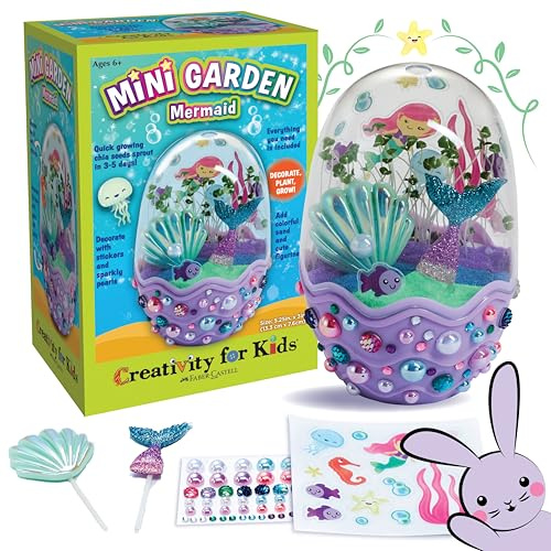 Creativity for Kids Mini Garden Mermaid Kit - Grow Your Own Chia Seed Garden in 3-5 Days with Colorful Sand, Stickers, Sparkly Pearls & Mermaid Figurines Under the Sea Gardening Craft for Kids Ages 6+