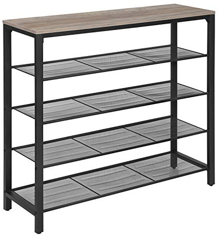 VASAGLE Schuhregal, Schuhablage mit 4 Gitterebenen und großzügiger Oberfläche für Taschen, für den Eingangsbereich, Flur, Metall, Industrie-Design, Greige-schwarz LBS015B02