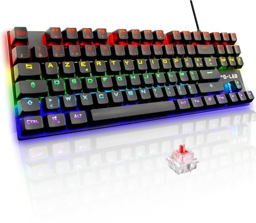 The G-Lab Keyz Mercury TKL Clavier Mécanique Gamer 87 Touches Filaire USB AZERTY Français, Rétro-Éclairage LED Multicolore - Gaming Compact sans Pavé Numérique PC/PS4/PS5/Xbox - New - Noir