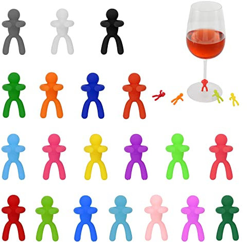 Leikedun 20 Colori Segnabicchiere in Silicone Segna Bicchieri per Calici, Colorati, Marcatori per Bicchieri da Vino Riutilizzabili, Identificatore del Bicchiere di Vino