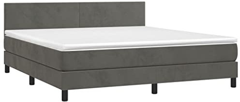 vidaXL Boxspringbett mit Matratze LED Bettgestell Bett Doppelbett Polsterbett Lattenrost Bettrahmen Hotelbett Schlafzimmerbett Dunkelgrau 180x200cm Samt