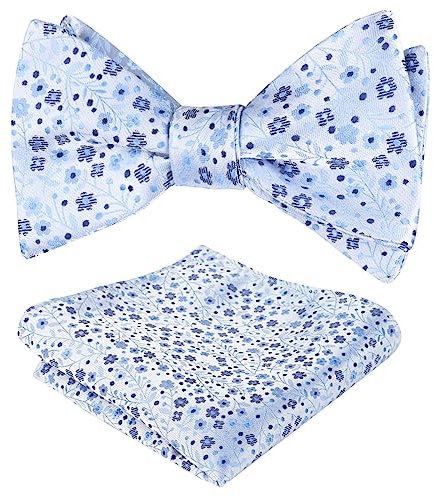 Alizeal Herren-Fliege und Einstecktuch mit Blumenmuster und buntem klassischem Design, hellblau, Einheitsgröße