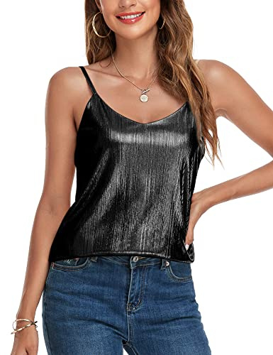 VIDUSSA y2k Top da donna UK scintillante gilet top glitter scollo a V casual canotta senza maniche canotta canotta, Nero , M