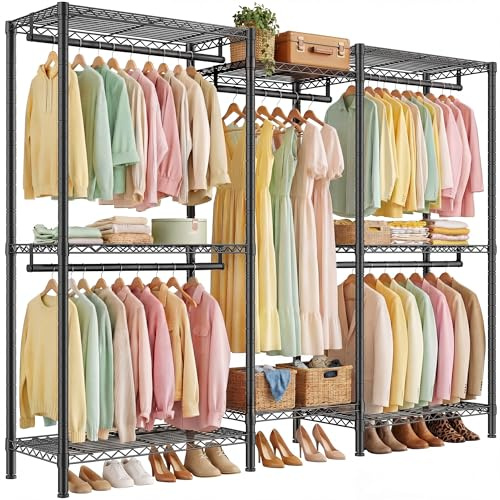REIBII Heavy Duty Clothes Rail, 378kg Load with Adjustable Shelves, Black