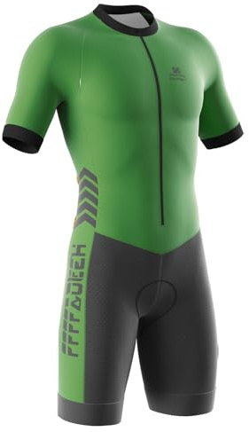 2024 Nuovi Tuta da triathlon da uomo, Ciclismo Body Skinsuit All'aperto Sportswear Abbigliamento Triathlon with Gel Pad per Nuoto/Corsa/Ciclismo, con imbottitura in gel (Verde,S)