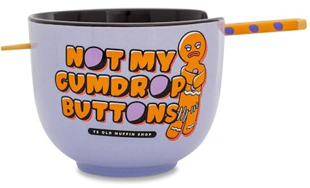 Shrek Gingerbread Man Not My Gumdrop Buttons Ceramic Ramen Dinnerware Set | Includes 20-Ounce Noodle Bowl and Wooden Chopsticks