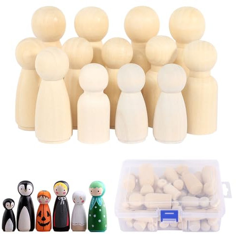 CUINIUNAID Holzfiguren zum Bemalen Spielfiguren Holz Holzkegel zum Basteln Holzfiguren Familie Holzfiguren Deko für DIY Weihnachten Hochzeit Geburtstag Malen Basteln (50 Stück)