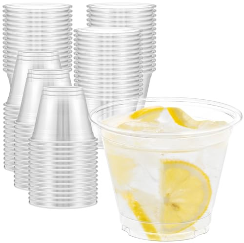 Dealusy 100 Pack 9 oz Clear Plastic Cups, Sturdy & Food Safe Disposable Plastic Cups for Wine Cocktail Punch