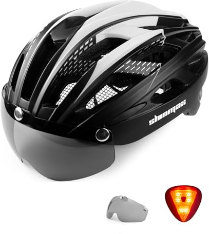 Shinmax Casco da bici con luce LED di sicurezza casco da ciclismo per uomo donna casco da bicicletta con visiera magnetica rimovibile e fodera traspirante casco MTB adulto leggero taglia regolabile