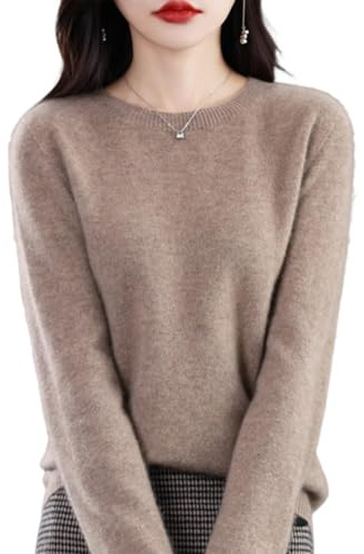 QuyiFa Suéteres de Cachemira para Mujer, jerséis de Cachemira, suéter de Lana Merino para Mujer, suéter de Punto Ligero (Camello,L)