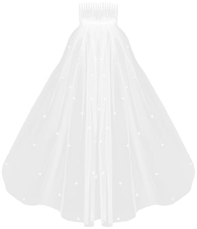 Psyqtsuary Hochzeit Brautschleier Elegant Kurz Mit Kamm Weiß 43 cm für Hochzeit Party Junggesellinnenabschied