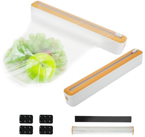 MAOMUN 3 PCS Cling Film Dispenser and Cutter Set with Magnetic Suction and Suction Cups, Refillable Tin Foil Dispenser and Cutter, Cling Film Cutter Cling Film Holder for Kitchen Restaurant