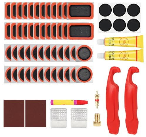 78pcs Puncture Repair Kit, Self-Adhesive Bike Tyre Patches Puncture Repair Kit, Portable Storage Box, Valve Converter, for Mountain Bikes, Commuter Bikes, Bicycles, Motorcycles