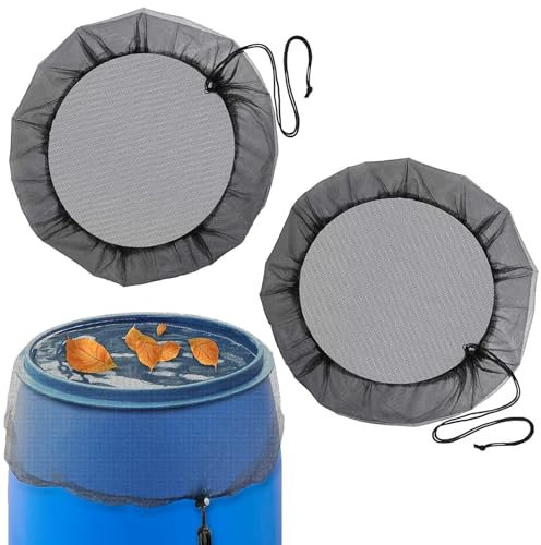 2 Pièces Filet pour Citerne De Pluie ø 95 Cm Filet De Pluie Réglable Housse pour Tonneau De Pluie avec Cordon De Serrage Filet De Protection pour Tonneau De Pluie Contre Les Feuilles