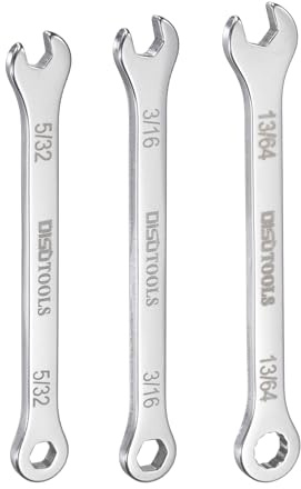 sourcing map Thin Combination Wrench Set 5/32 3/16 13/64 30Cr13 Stainless Steel Mini Combination Spanner with Offset 12-Point Box End and 15° Angled Open End for Auto Repairs