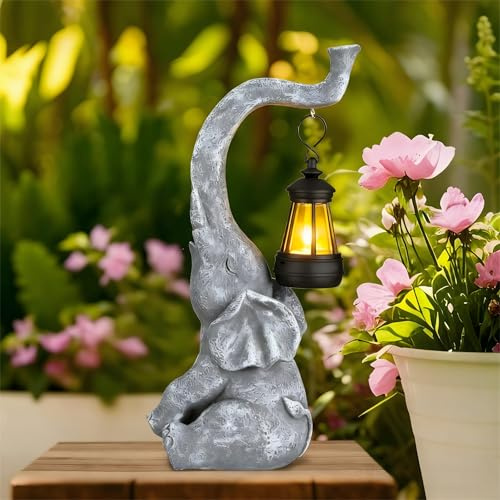 Kendane Elephant Gifts for Women Elephant Ornament Animal Solar Garden Statues Garden Decoration Solar Light for Patio, Balcony, Yard, Lawn, Mum