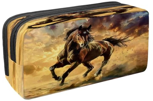 VAPOKF Trousse à crayons avec fermeture éclair pour garçons et filles, fournitures scolaires et de bureau, un cheval dans le désert, multicolore, 2.3x8.2x3.9in/6x21x10cm, Trousse à crayons