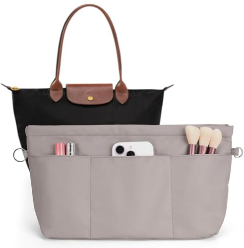 Kaempe Organizador Bolsos para Longchamp Le Pliage L, Organizador De Bolsos Poliéster con Llavero para Tote Bag Organizer Mujer, y Más... (Gris, L)