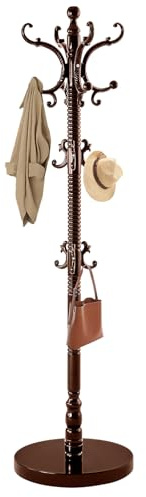 ZIECUKU Wooden Coat Rack Freestanding, Solid Wood Coat Rack Stand with 14 Hooks, Vintage Heavy Duty Standing Coat, Sturdy Jacket Hanger Tree Stand for Corner, Office, Entryway