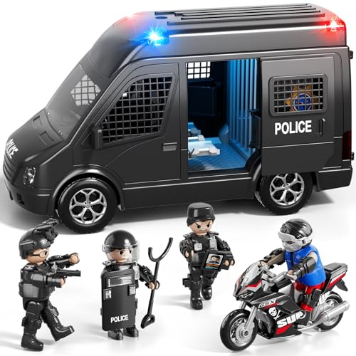 Police Car Toy Truck for Kids 3 4 5-8, Large Toy Cars with Lights & Sounds, Emergency Vehicle Toddler Toys, Law Enforcement Role Playset, Play & Learn Toddler Toys Ages 3 4 5 6 7 8 9 10 11 12