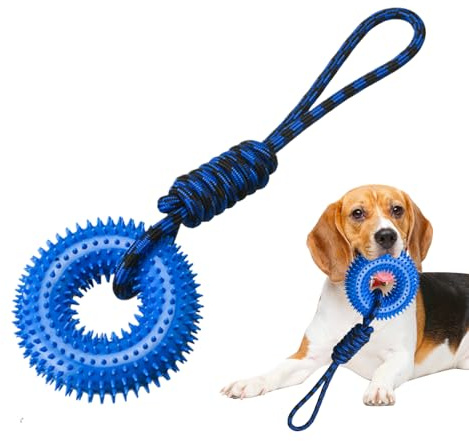 Knowlife Juguetes para Perros Que Chirrían | Anillo con Púas para Mordedores Agresivos,Anillo para Morder con Cuerda para Perros Fuertes para Jardín Parques Y Exterior