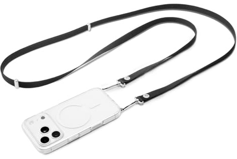 Spigen Adjustable Phone Lanyard Crossbody & Neck Strap for Phone, Keys & ID, Magnetic Length Adjustment, Hybrid Nylon Suede, Universal Fit for Cases with Dual Leash Points – Black