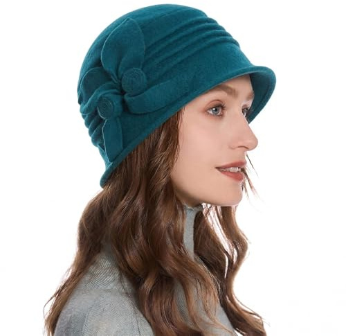 ZLYC Damen Winter Wolle Fischerhüte Blumen 1920s Vintage Bowler Hut(Einheitsgröße),Einheitsgröße