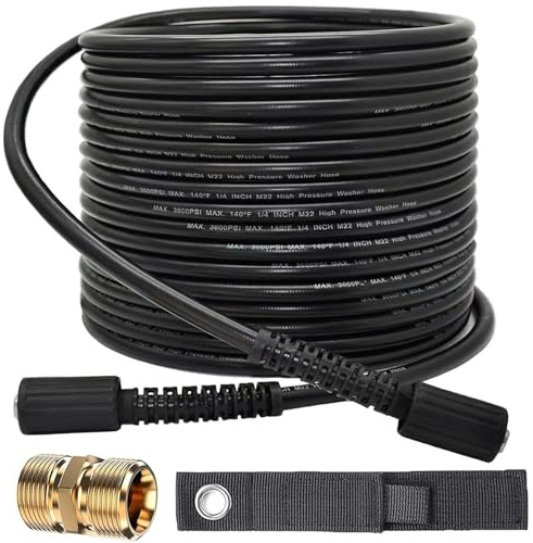 StoneBanks 15m Manguera de Lavado de Alta Presión M22 14mm, 3600PSI Manguera de Extensión Repuesto de Lavado a Presión Hembra M22 con Conector de Macho M22 Compatible con Estándar HD M22-14