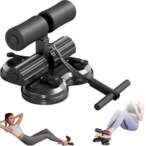 Máquina de sentadilla, dispositivo de abdominales portátil, entrenador abdominal ajustable, barra de sit up, asistente de sit up, dispositivo de entrenamiento abdominal con 3 ventosas, color negro