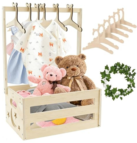 Twshiny Baby Shower Crate, Wooden Baby Shower Hamper Basket Baby Shower Clothes Rack with Hangers Baby Gifts for New Born Baby Girl Boy (Moon)
