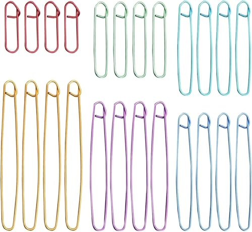 Juego de 24 marcadores de punto, agujas de seguridad de aluminio de colores para proyectos de punto, soporte de malla, accesorios de ganchillo, 4 paquetes de 6 unidades, ideal para bufandas, mantas y