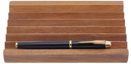 MAYJOYDIY Walnut Horizontal Pen Holder 18x11x2cm Wooden Desk Pencil Organizer Pencil Holder 6 Groove Fountain Pen Tray for Home Office Classroom, Dark Goldenrod