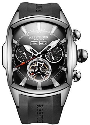 REEF TIGER lysande sportklocka för män Tourbillon analoga automatiska klockor gummiband RGA3069